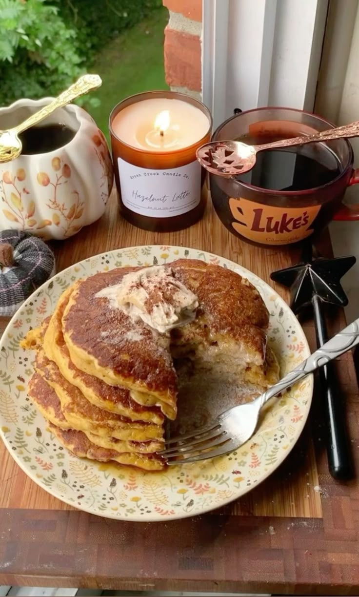 Freshly cooked pancakes on a fall morning